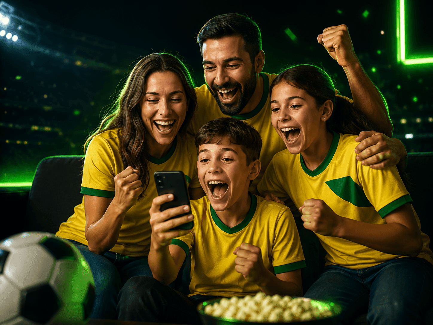 Família assistindo futebol